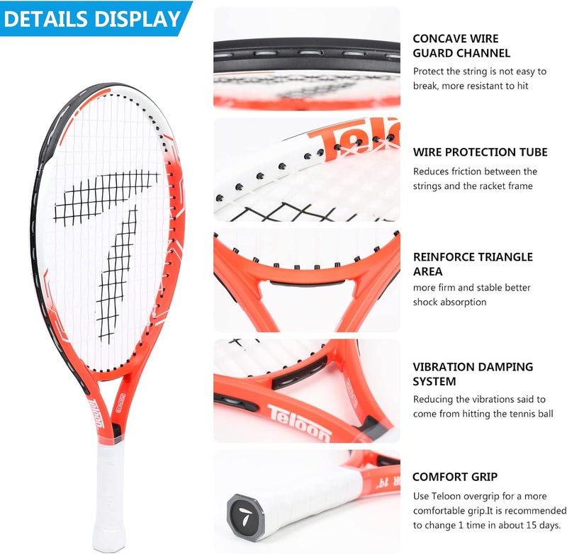 Teloon Kids Tennis Racket, 19"-25" Inch Youth Tennis Racquet with Cover, Junior Tennis Racquet for Kids Children Boys Girls Age 3-12. - Image 3